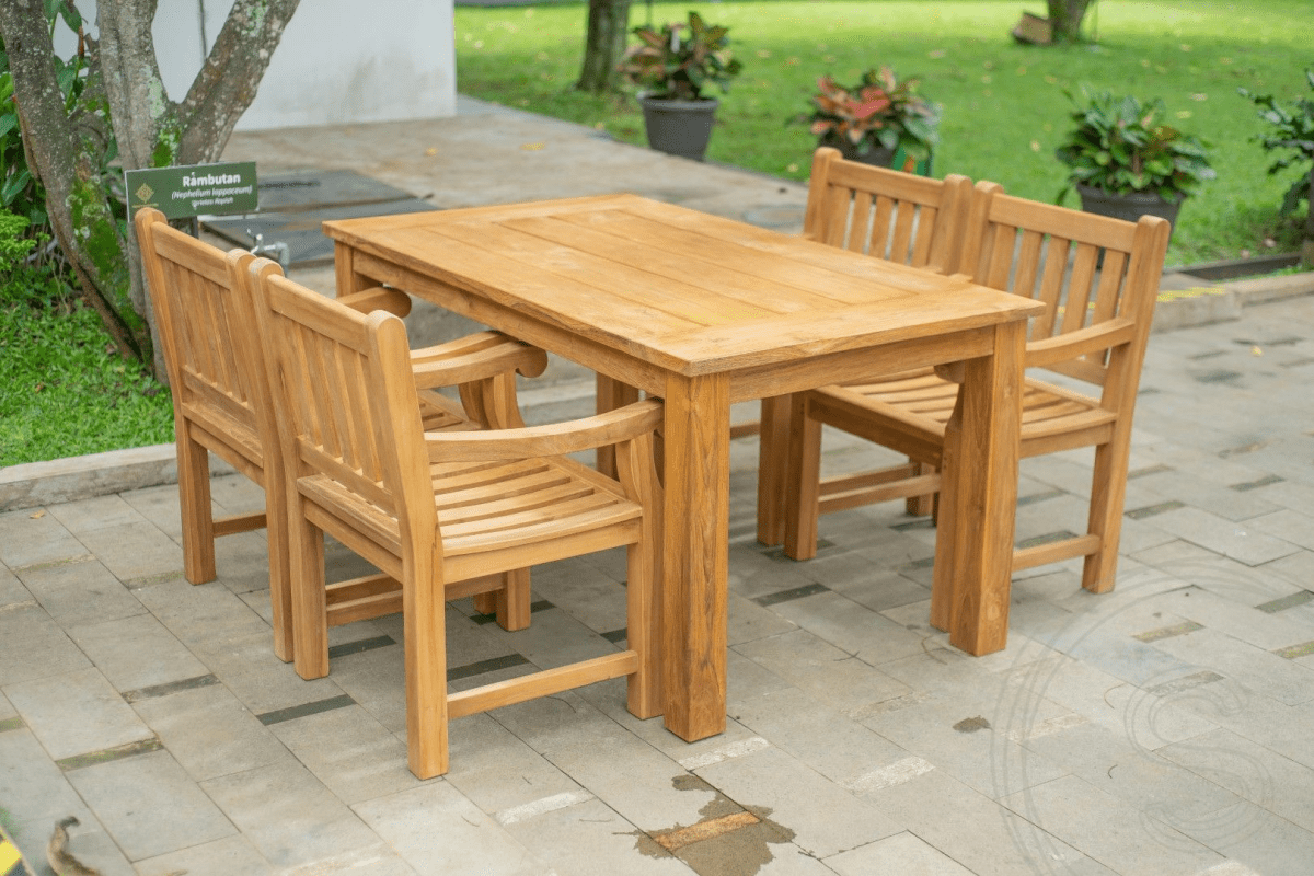 Teak Gartentisch 160 x 90 + 4 Gartenstühle Elephant