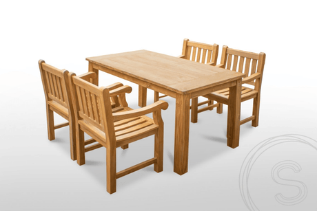 Teak Gartentisch 160 x 90 + 4 Gartenstühle Elephant