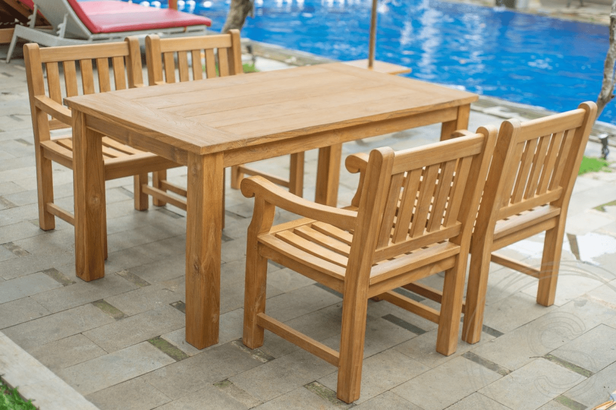 Teak Gartentisch 160 x 90 + 4 Gartenstühle Elephant