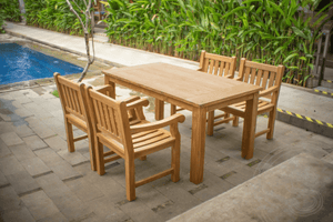 Teak Gartentisch 160 x 90 + 4 Gartenstühle Elephant