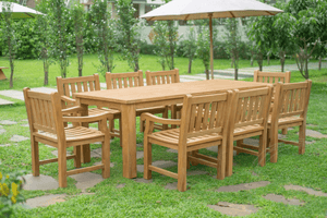 Teak Gartentisch 240 x 100 + 8 Gartenstühle Elephant