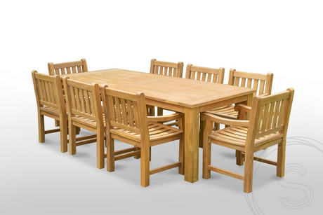 Teak Gartentisch 240 x 100 + 8 Gartenstühle Elephant