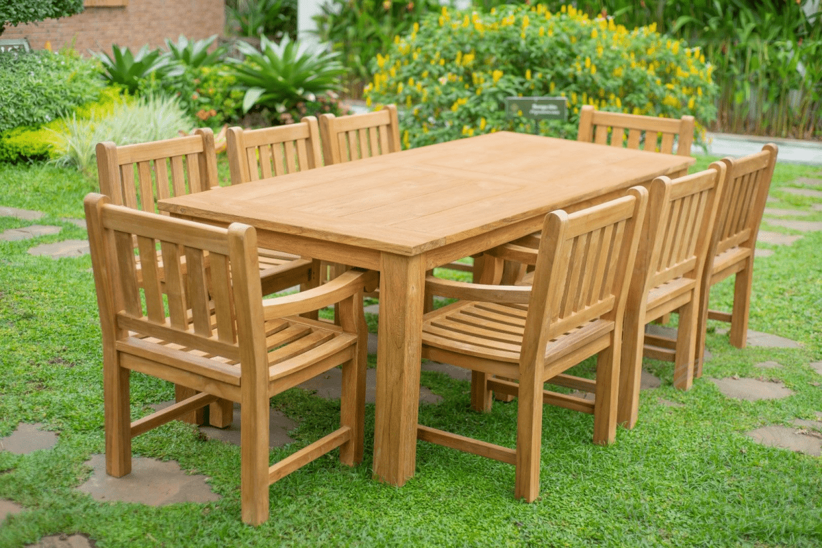 Teak Gartentisch 240 x 100 + 8 Gartenstühle Elephant