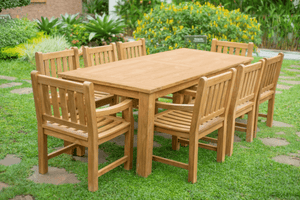 Teak Gartentisch 240 x 100 + 8 Gartenstühle Elephant