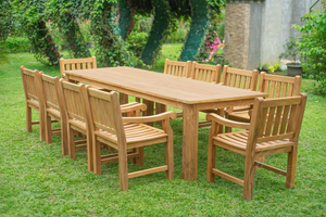 Teak Gartentisch 300 x 100 + 10 Gartenstühle Elephant