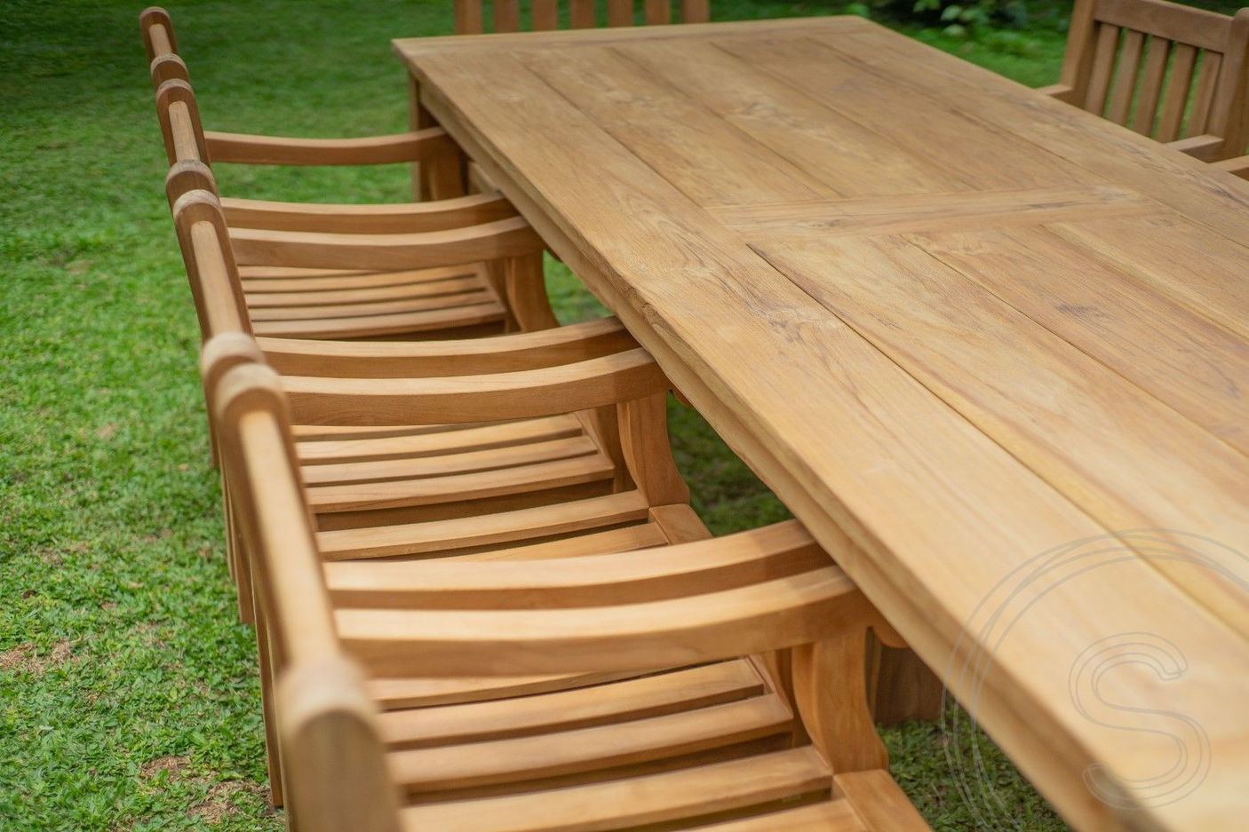 Teak Gartentisch 300 x 100 + 10 Gartenstühle Elephant