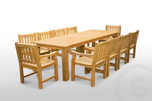 Teak Gartentisch 300 x 100 + 10 Gartenstühle Elephant