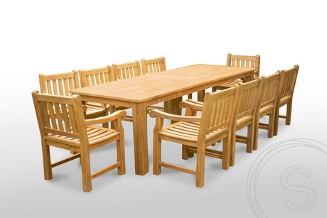 Teak Gartentisch 300 x 100 + 10 Gartenstühle Elephant