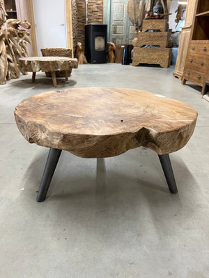 Teak-Couchtisch Stahlbein 80cm Durchmesser - 80x80x40cm