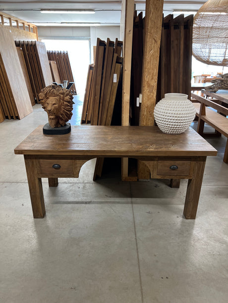 Teak-Schreibtisch mit Schubladen Altholz - 180x90x80cm