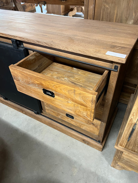 Teak-Sideboard Altholz mit Stahl - 180x50x90cm