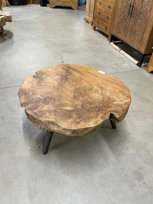 Teak-Couchtisch Stahlbein 80cm Durchmesser - 80x80x40cm
