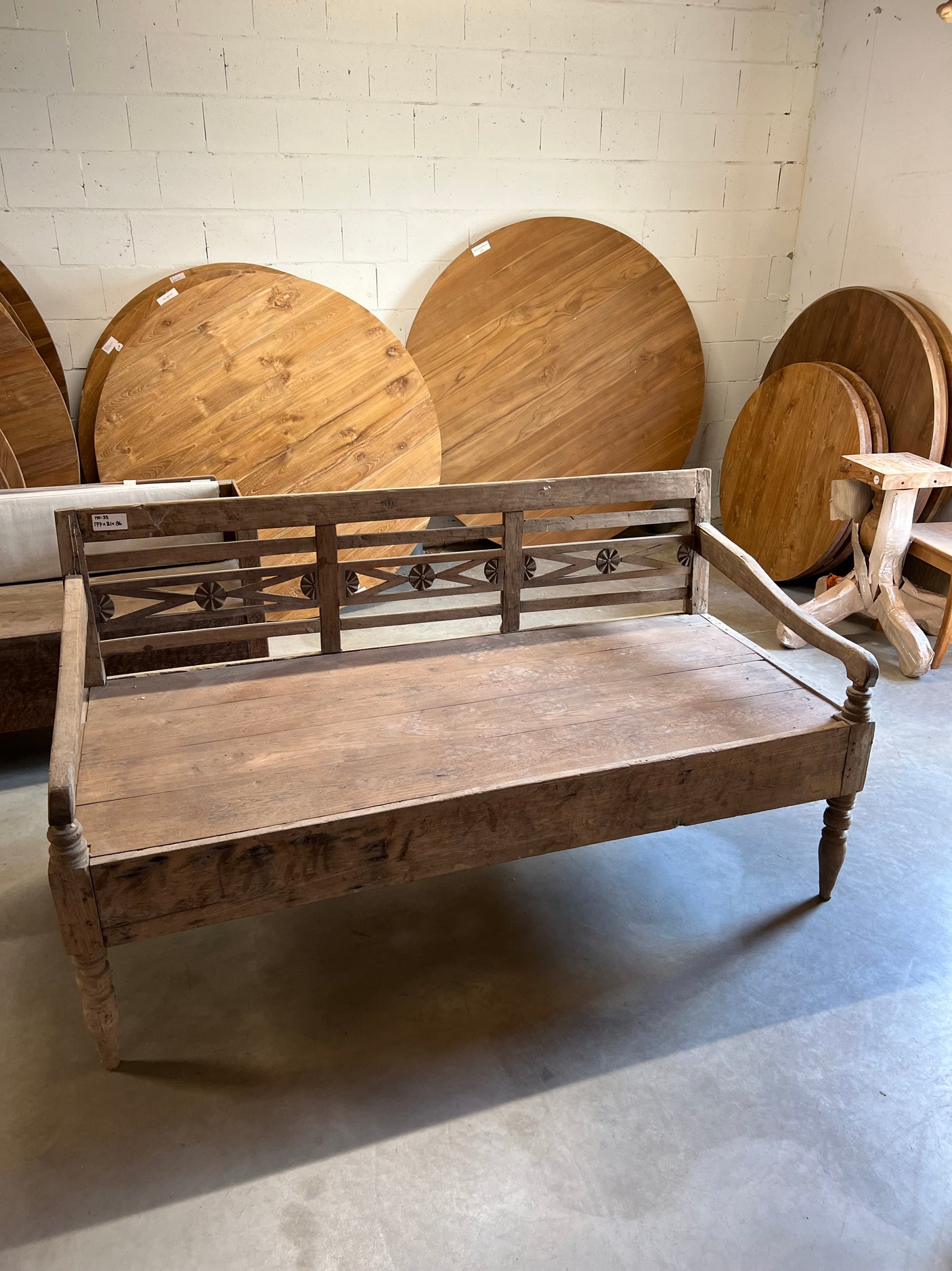 Teak Lounge Stationsbank Antik - 177x81x96cm