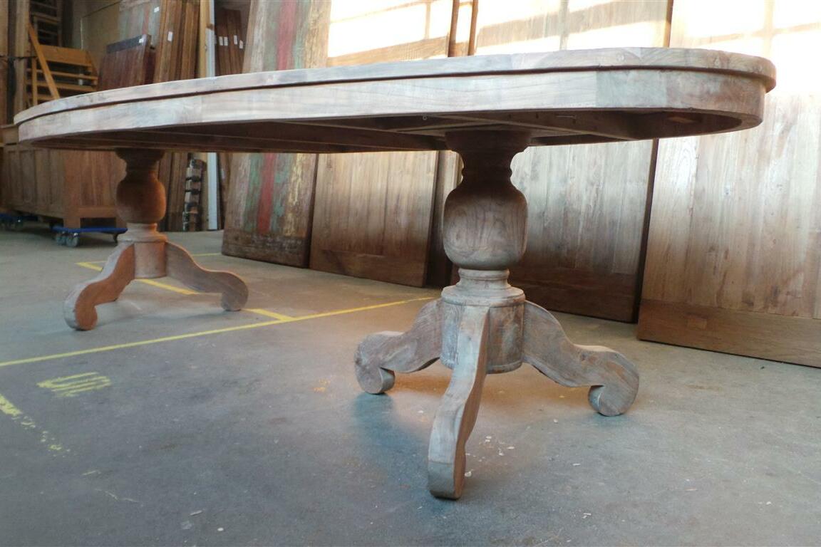 Ovale teak tafel 240x120cm oud hout - Souren Meubels