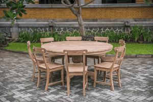 Teak Tisch rund 160cm Rustikal + 8 Stühle