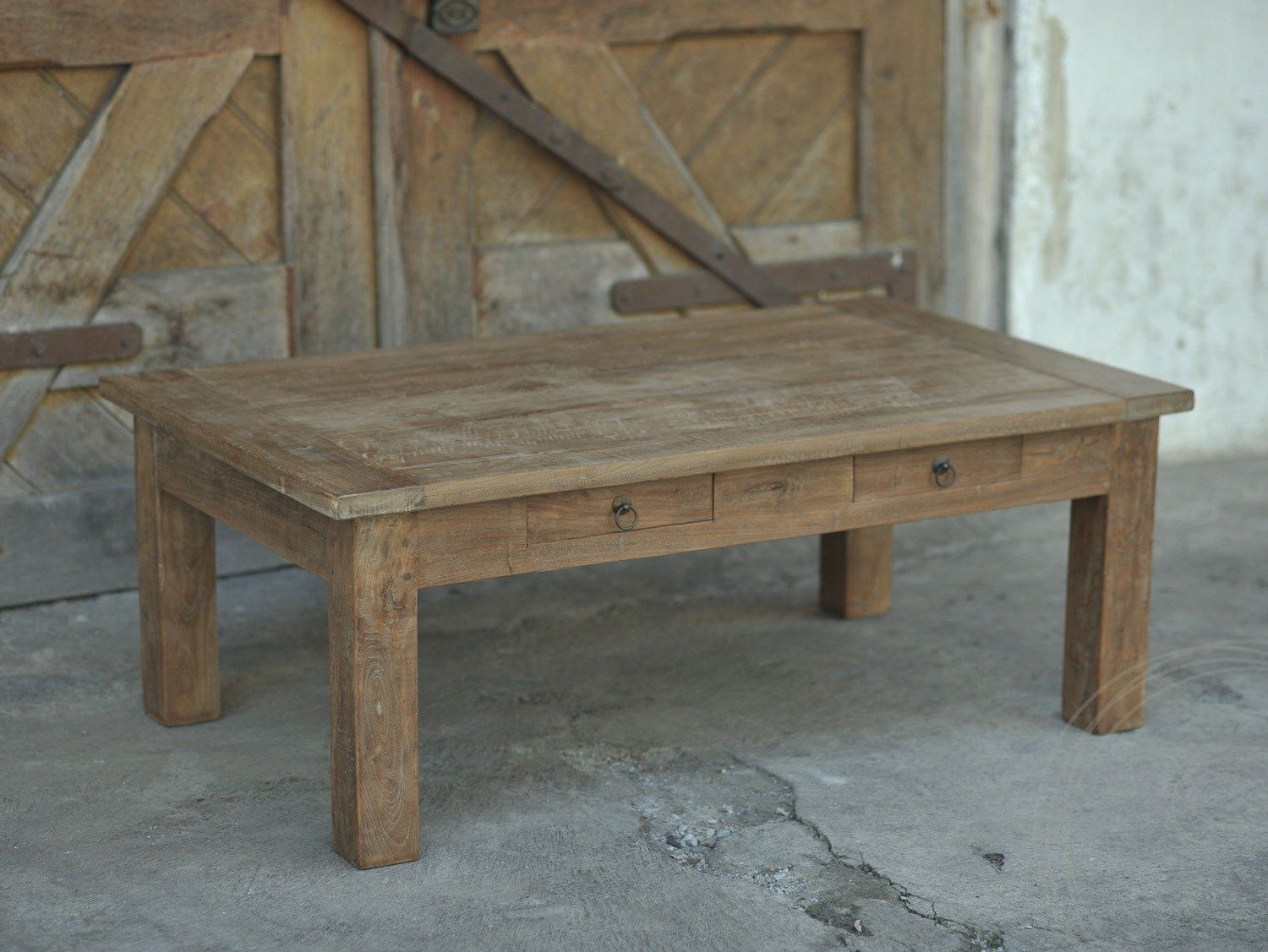 Teak Couchtisch Schubladen 120 x 80 Rustikal