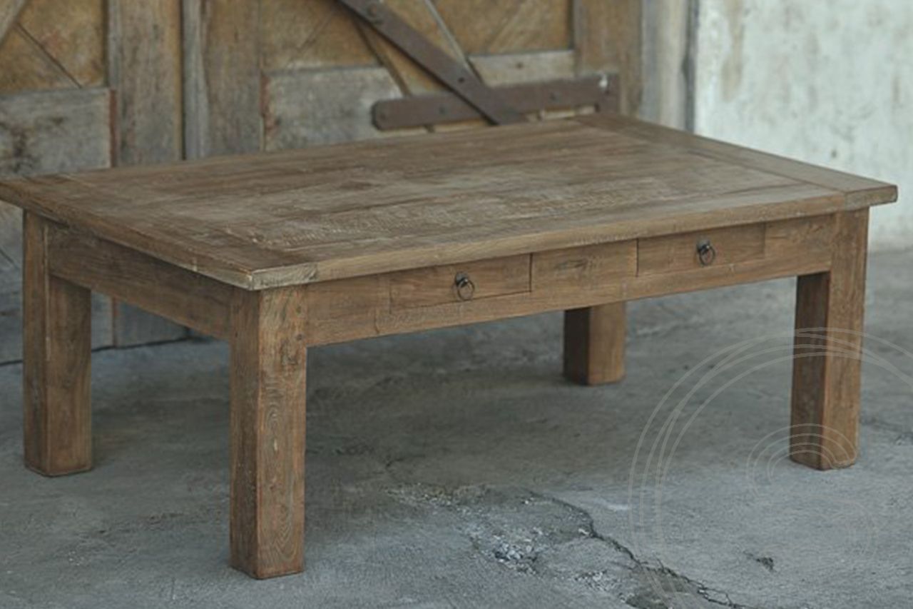 Teak Couchtisch Schubladen 120 x 80 Rustikal