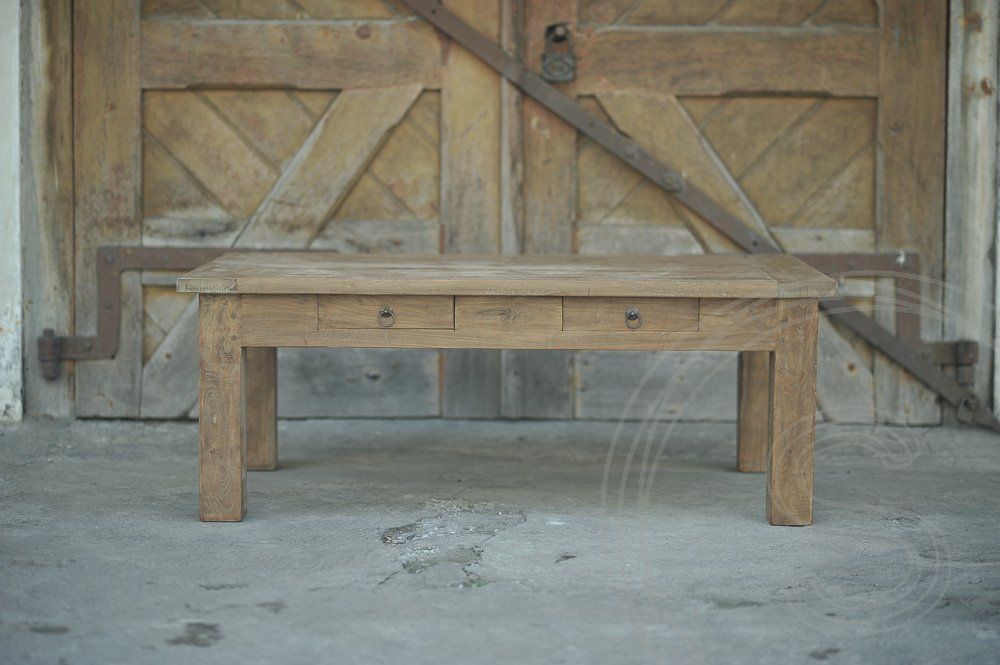 Teak Couchtisch Schubladen 110 x 70 Rustikal