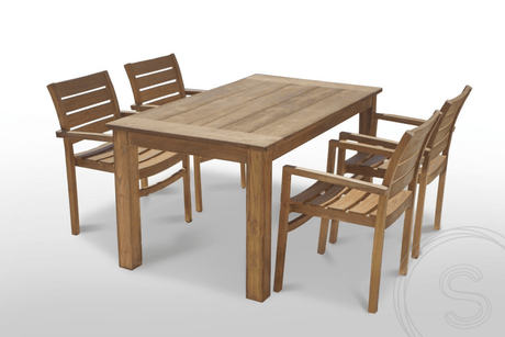 Teak Gartentisch 160 x 90 + 4 Gartenstühle Stacking
