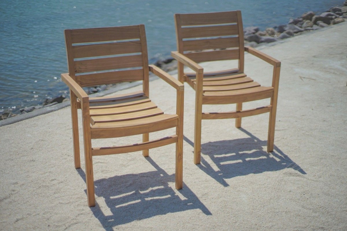Teak Gartentisch 220 x 100 + 6 Gartenstühle Stacking
