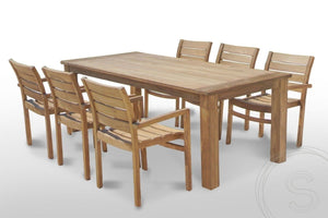 Teak Gartentisch 220 x 100 + 6 Gartenstühle Stacking