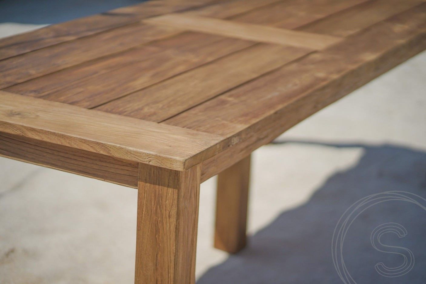 Teak Gartentisch 240 x 100 + 8 Gartenstühle Stacking
