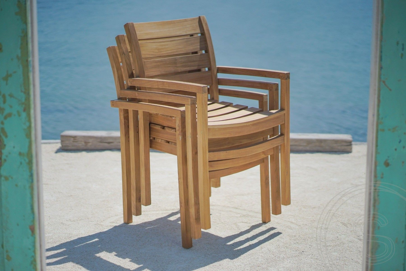 Teak Gartentisch 240 x 100 + 8 Gartenstühle Stacking
