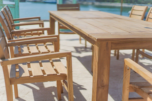 Teak Gartentisch 300 x 100 + 10 Gartenstühle Stacking
