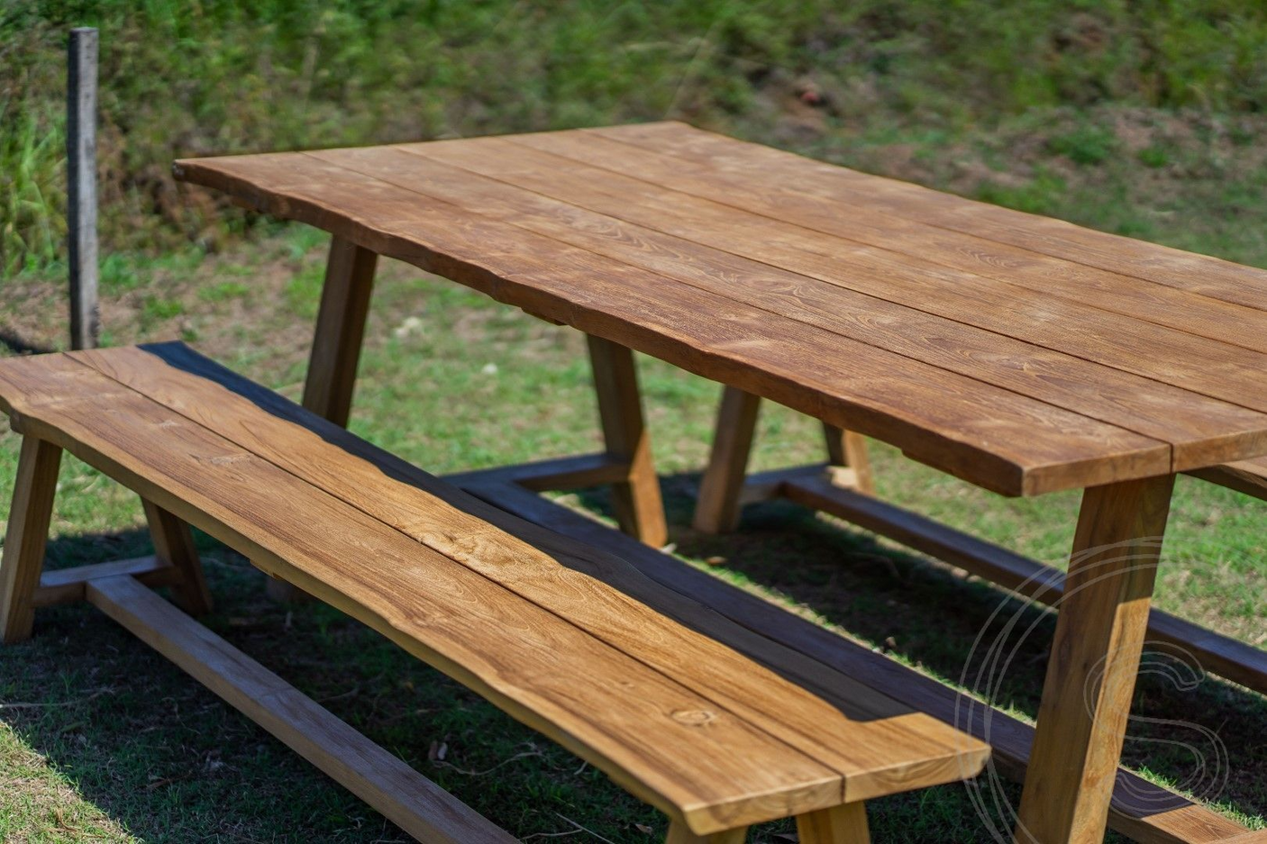Teak Gartentisch Java 220 x 100 + Teak Gartenbank Java 220 + Teakholz Bank 200 Sandaran
