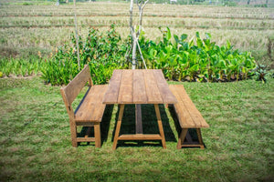 Teak Gartentisch Java 220 x 100 + Teak Gartenbank Java 220 + Teakholz Bank 200 Sandaran
