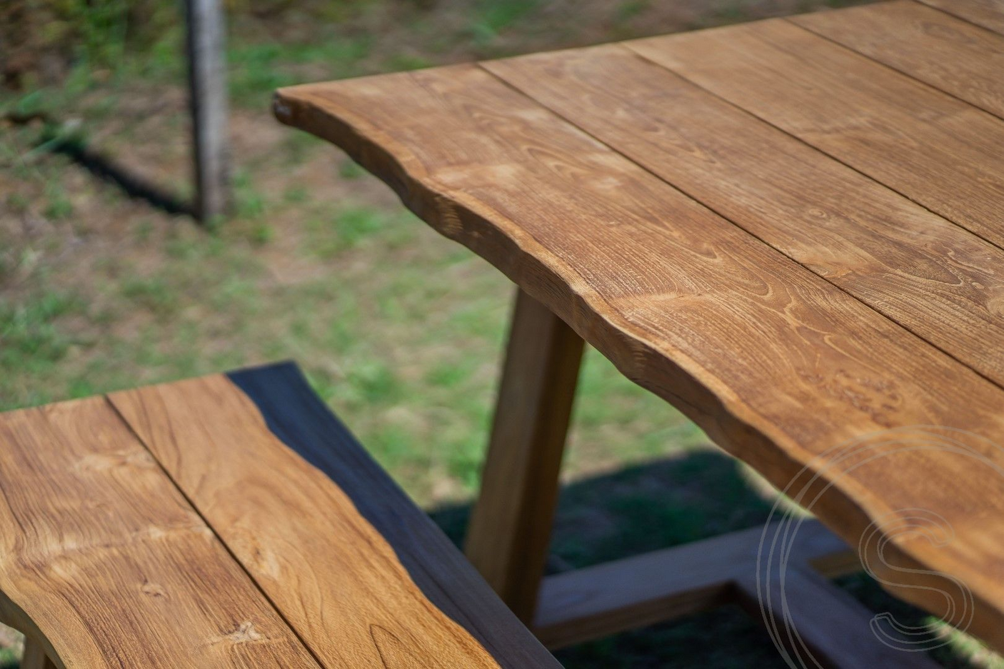 Teak Gartentisch Java 220 x 100 + Teak Gartenbank Java 220 + Teakholz Bank 200 Sandaran
