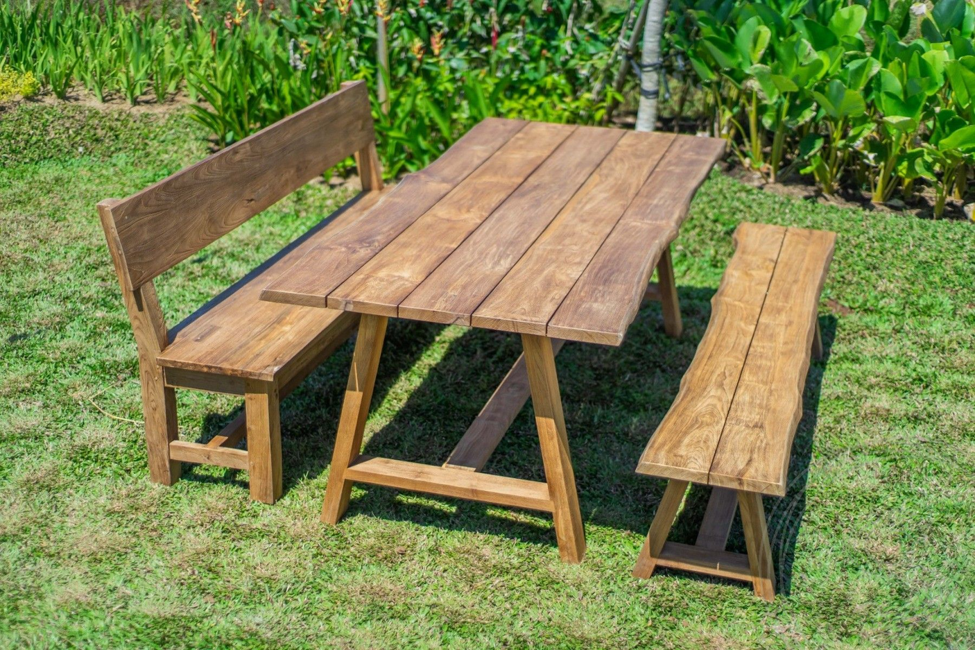 Teak Gartentisch Java 220 x 100 + Teak Gartenbank Java 220 + Teakholz Bank 200 Sandaran
