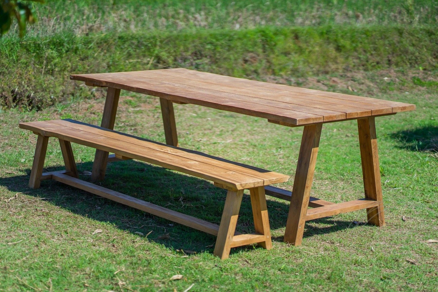 Teak Gartentisch Java 240 x 100 + Teak Gartenbank Java 240 + Teakholz Bank 200 Sandaran
