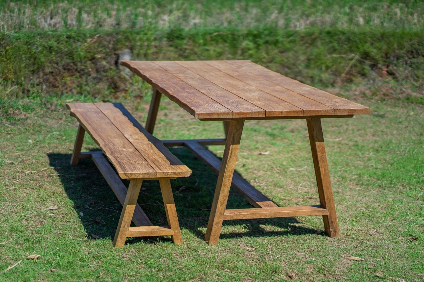 Teak Gartentisch Java 240 x 100 + Teak Gartenbank Java 240 + Teakholz Bank 200 Sandaran
