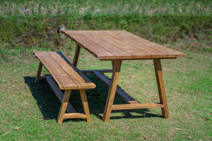 Teak Gartentisch Java 240 x 100 + Teak Gartenbank Java 240 + Teakholz Bank 200 Sandaran
