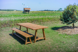 Teak Gartentisch Java 240 x 100 + Teak Gartenbank Java 240 + Teakholz Bank 200 Sandaran
