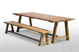 Teak Gartentisch Java 240 x 100 + Teak Gartenbank Java 240 + Teakholz Bank 200 Sandaran
