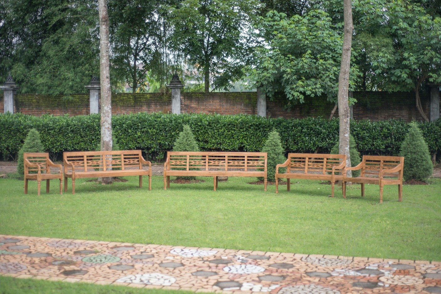 Teak Bahnhofsbank 4 Sitzer