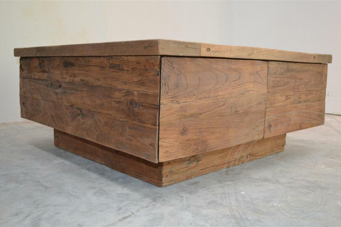 Teak Couchtisch Block 80x80 Rustikal