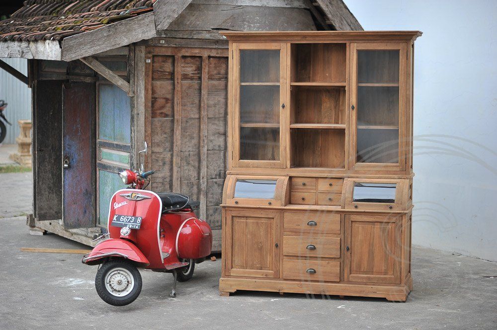 Teak grutterskast 160cm met bolle kleppen - Souren Meubels