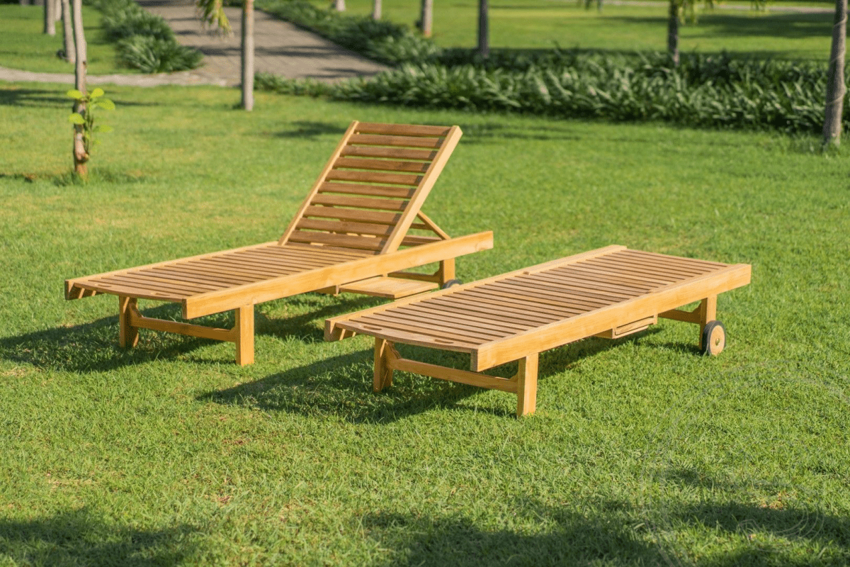 Teak Liege mit Rollen 2 x
