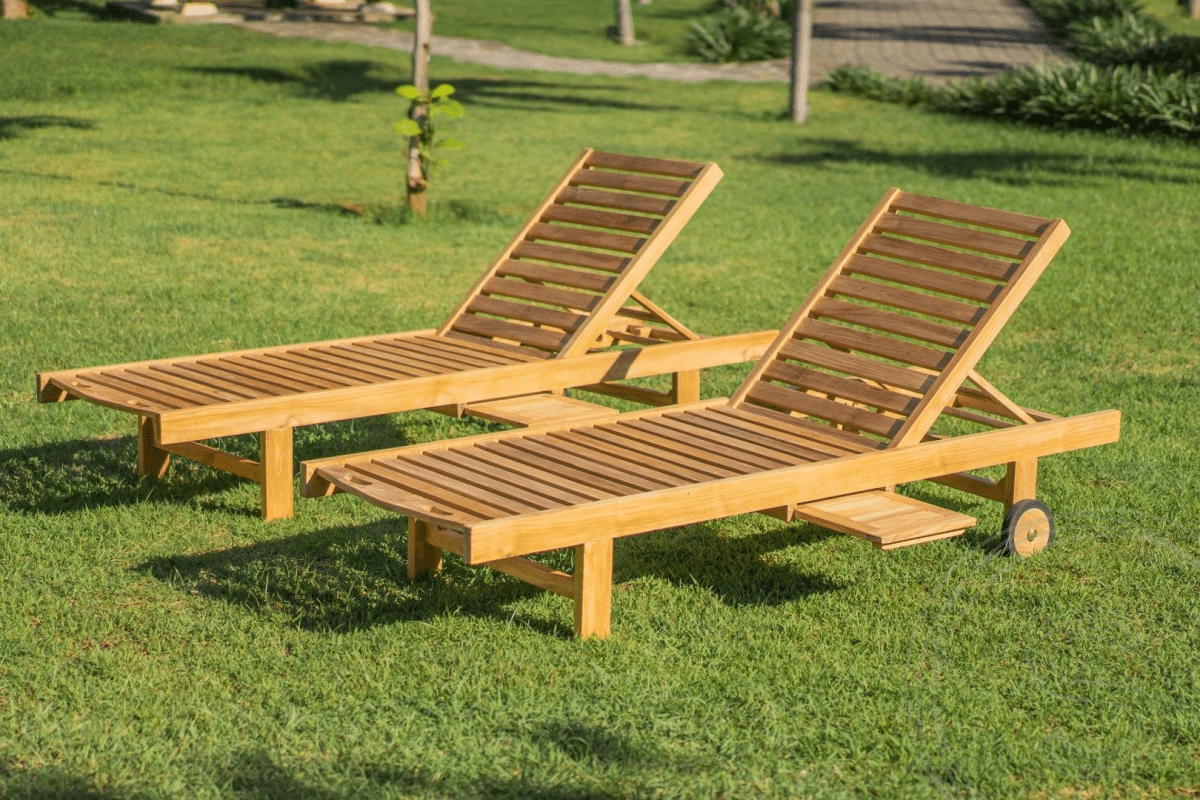 Teak Liege mit Rollen 2 x