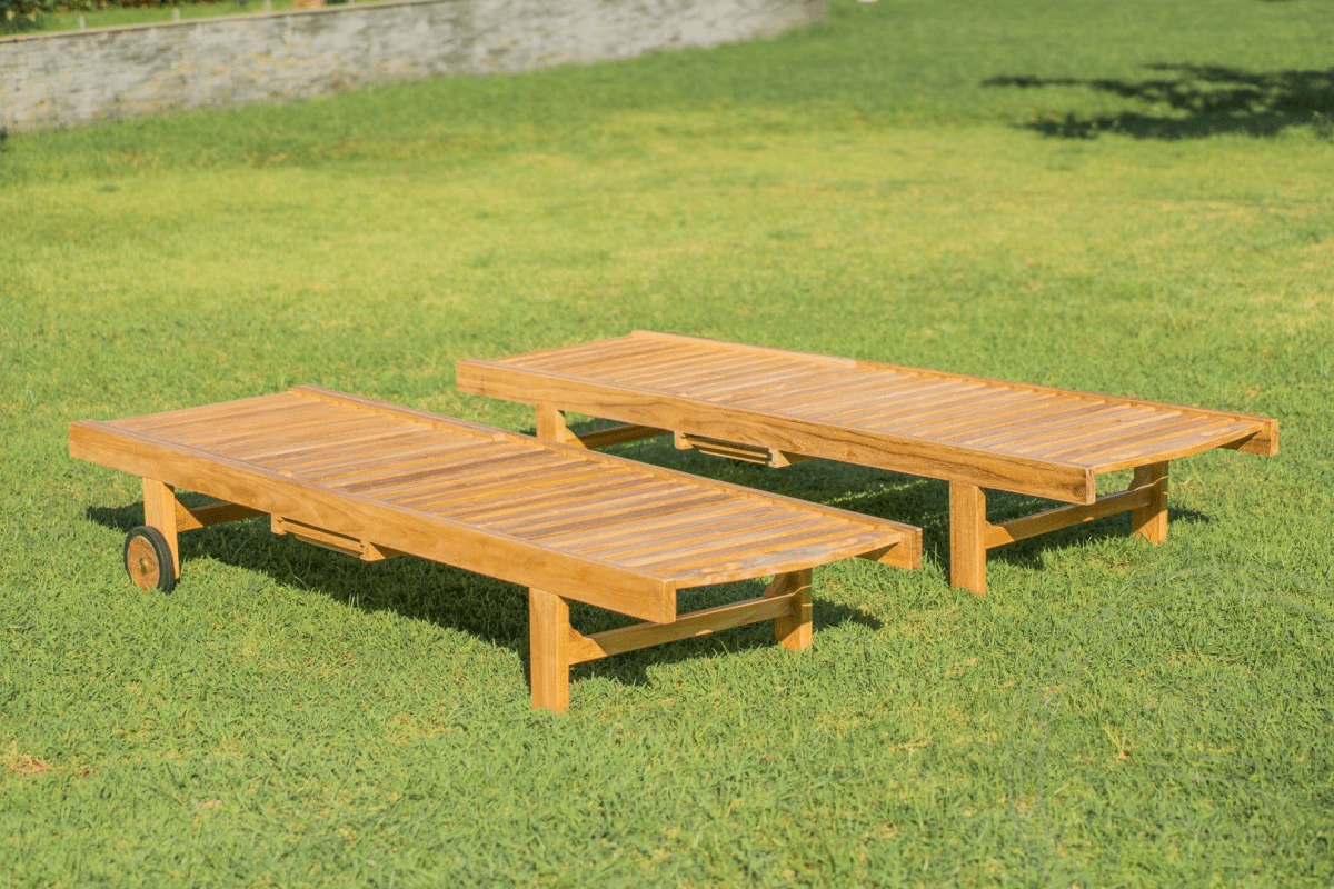 Teak Liege mit Rollen 2 x