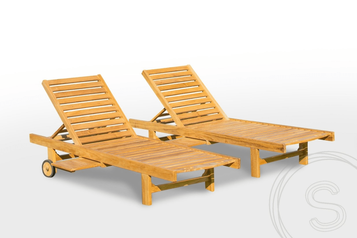 Teak Liege mit Rollen 2 x