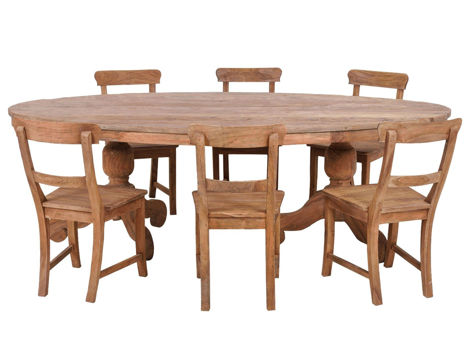 Ovale teak tafel 240x120cm oud hout - Souren Meubels