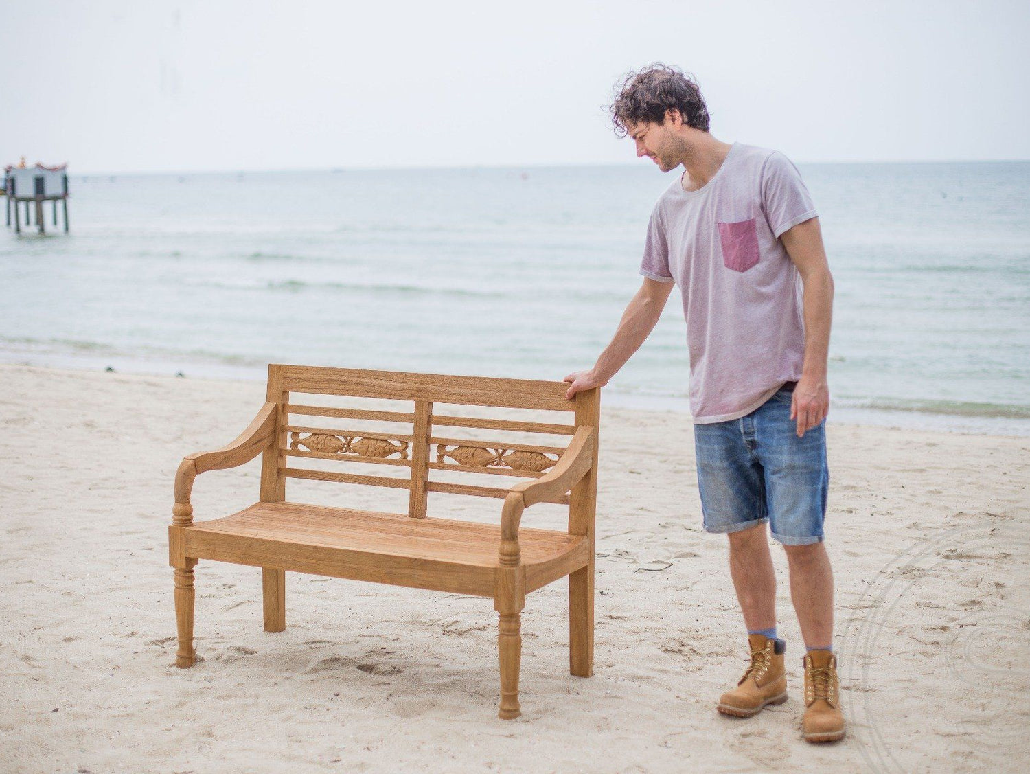 Teak Bahnhofsbank 2 Sitzer Fish