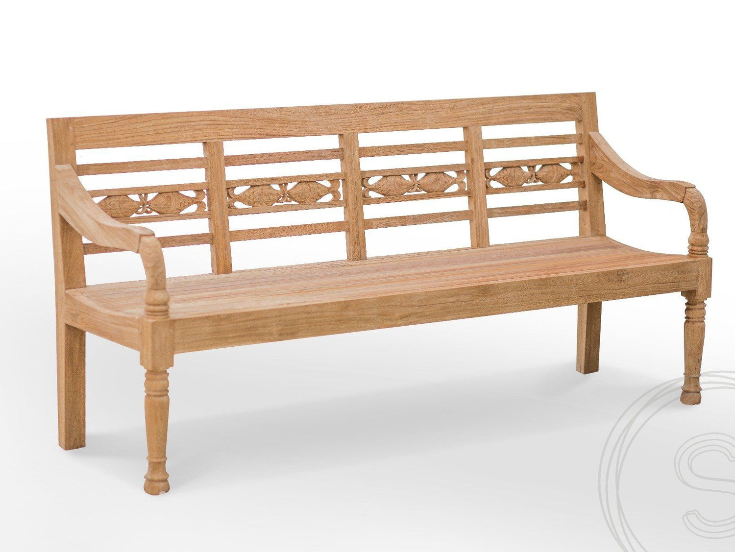 Teak Bahnhofsbank 4 Sitzer Fish