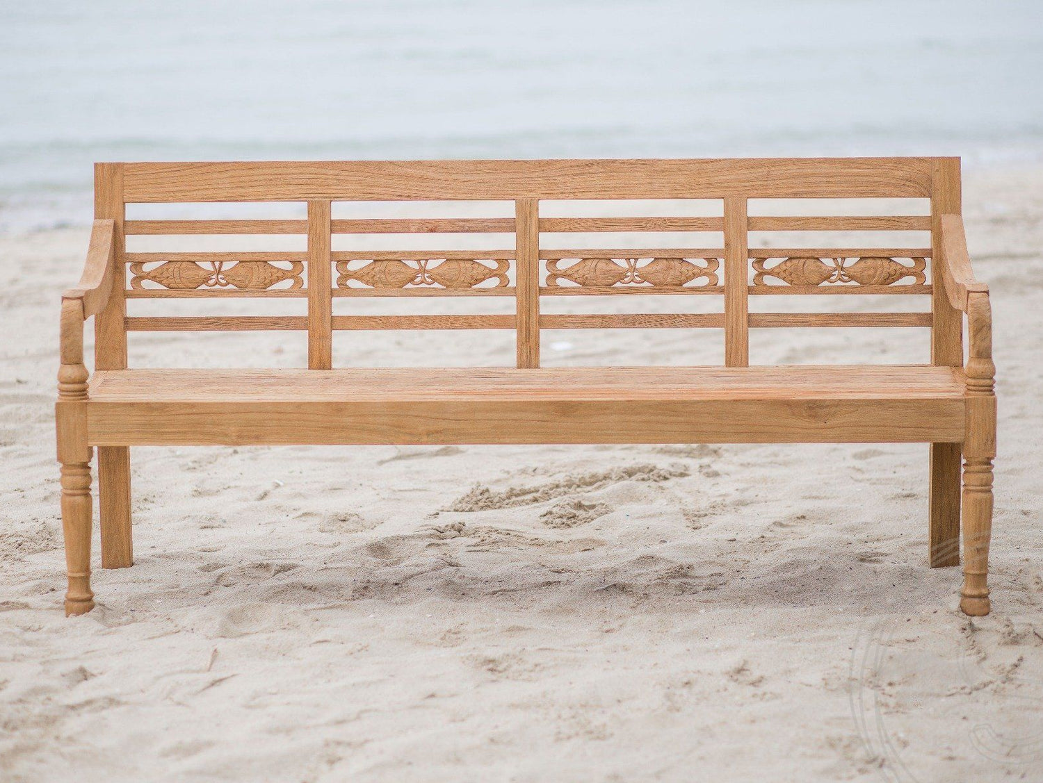 Teak Bahnhofsbank 4 Sitzer Fish