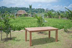 Teak Gartentisch 160x90cm + 4 Bahnhofstühle