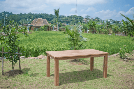 Teak Gartentisch 160x90cm + 4 Bahnhofstühle